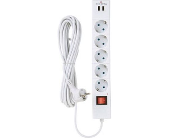 Сетевой фильтр с заземлением Duwi 5 гнезд, ПВС, 3x0.75, 5м, с детскими защитными шторками, 2USB, белый 32588 8 