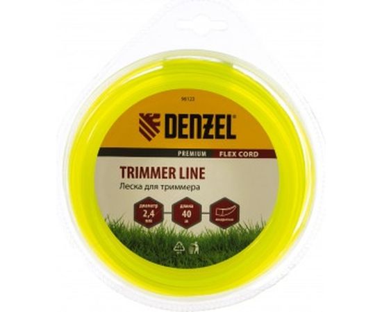 Леска для триммера квадрат 2,4 мм х 40 м, блистер FLEX CORD DENZEL 96123 