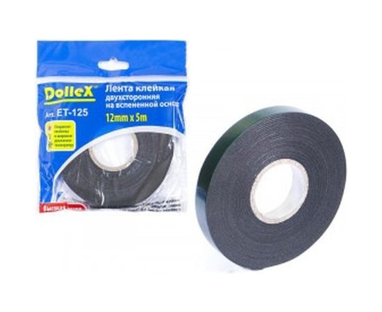 Двухсторонняя лента DolleX 12 мм х 5 м монтажная на вспененной основе ET-125 