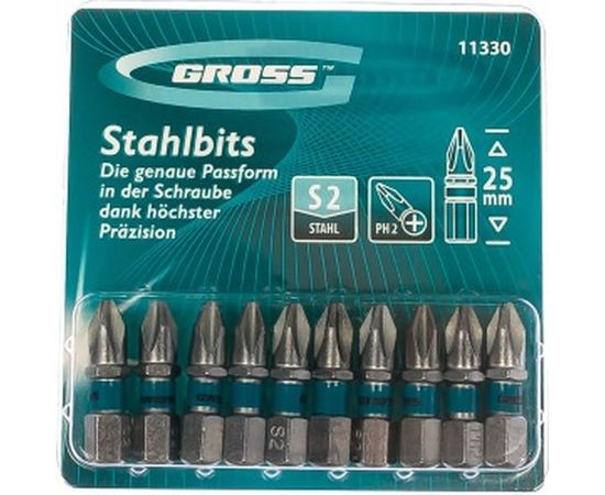 Набор бит РН2 х 25 мм  сталь S2 10шт. GROSS 11330 