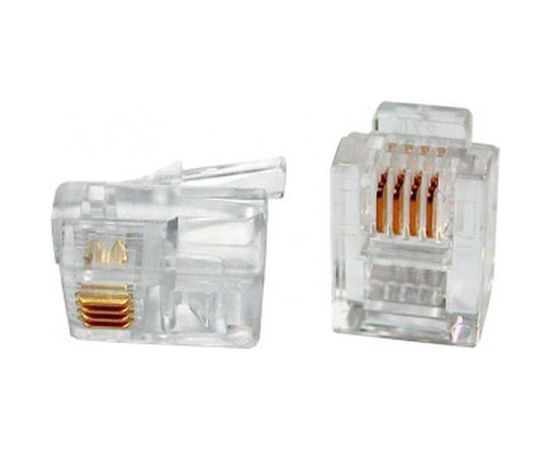 Телефонный разъем RJ-12 (6P4C) (3µ"/ 3 микродюйма) 100шт Hyperline PLUG-6P4C-P-C2-100 49379 