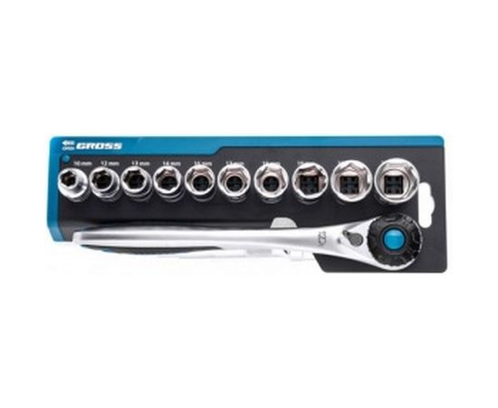 Набор торцевых головок, трещотка 120 зубьев, 12 предметов GROSS 14138 