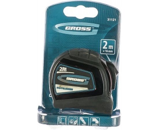 Рулетка GROSS Doppelhaken 2м x 16мм, односторонний зацеп, нейлон, двусторонняя шкала 31121 
