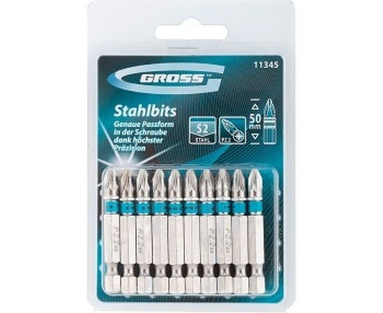 Набор бит PZ2х50, сталь S2, 10шт GROSS 11345 