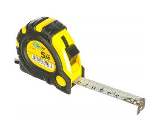 Рулетка 5мх19мм с 3 фиксаторами, в обрезиненном корпусе GRIFF d135012 