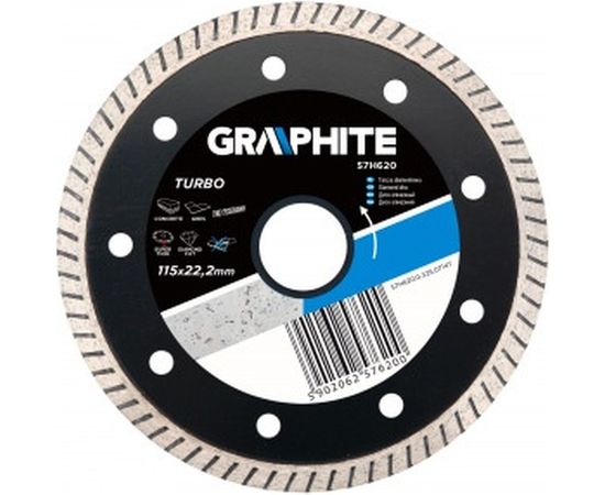 Диск алмазный ультра тонкий Turbo по бетону (115х22.2 мм) GRAPHITE 57H620 