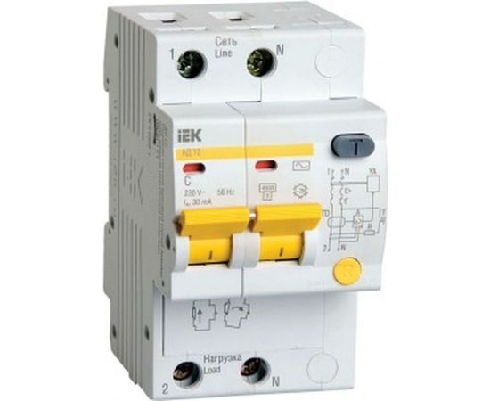 Дифавтомат АД-12 2п, C, 25А, 30мА IEK MAD10-2-025-C-030 