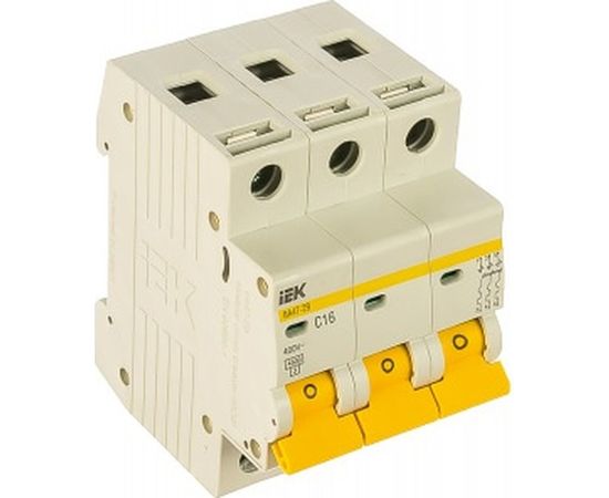 Автоматический 3-полюсный выключатель, 16А, С ВА47-29 4.5кА IEK MVA20-3-016-C 