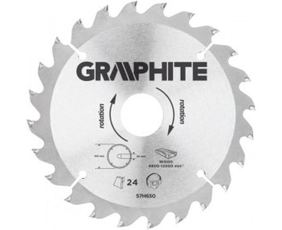 Диск отрезной по дереву (165x30 мм; 24 зуба) GRAPHITE 57H650 
