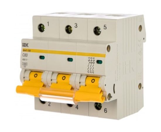 Автоматический модульный выключатель IEK 3п C 80А ВА 47-100 10кА ИЭК MVA40-3-080-C 