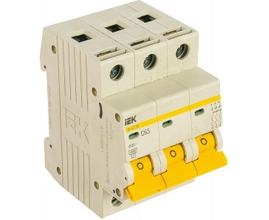 Автоматический 3-полюсный выключатель IEK 3п C 63А ВА 47-29 4.5кА MVA20-3-063-C 
