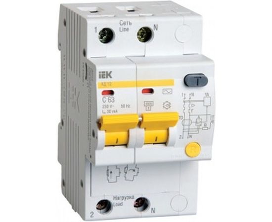Автоматический дифференциальный выключатель IEK АД-12 2п 10А 30мА С 9688916 