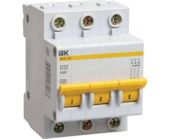 Автоматический 3-полюсный выключатель, 25А, D ВА47-29 4.5кА IEK MVA20-3-025-D 