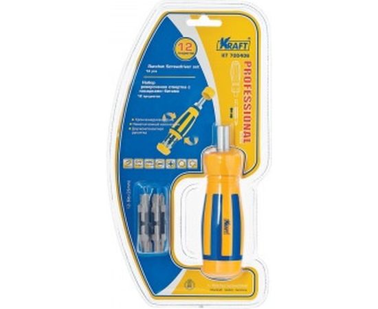 Реверсивная отвертка с битами 12 предметов KRAFT KT 700406 