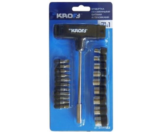 Отвертка с Т-образной рукояткой сменными битами и головками KROFT 21 в 1 203022 