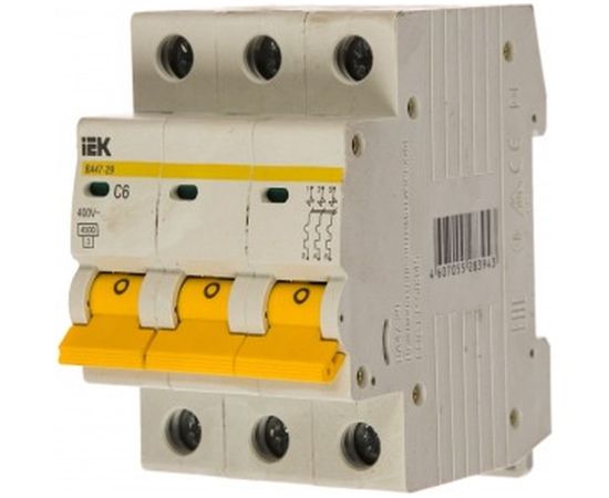 Автоматический трехполюсный выключатель IEK ВА47-29 6А С 4.5кА 9533365 