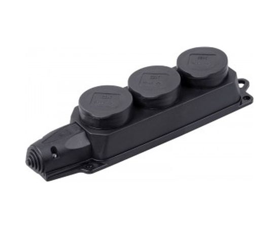 Трехместная розетка IEK ОМЕГА с заземлением, с крышкой, черная, IP44, РБ33-1-0м, ИЭК PKR61-016-2-K02 