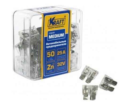 Набор предохранителей KRAFT 25 А, MEDIUM, 50 шт, пласт кор KT 870006 