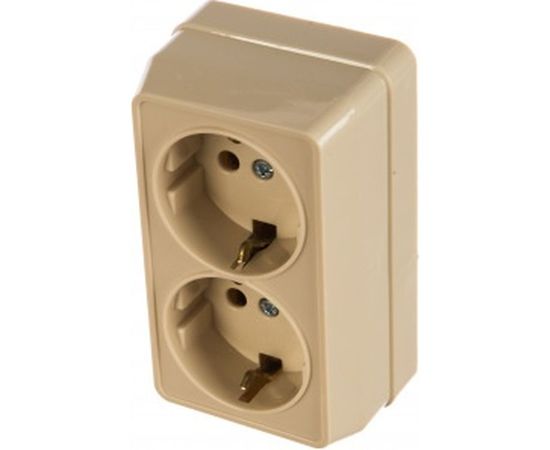 2местная розетка IEK ОКТАВА с заземляющим контактом, 16А, наружная, кремовый ERO21-K33-16-DC 