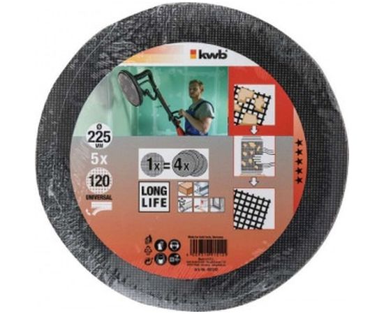 Решётка шлифовальная для эксцентриковых шлифмашин (225 мм; К 120;&nbsp;5 шт.) KWB 491512 