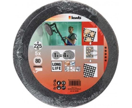 Решётка шлифовальная для эксцентриковых шлифмашин (225 мм; К 80;&nbsp;5 шт.) KWB 491508 