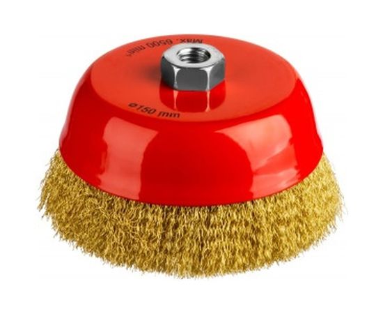 Щетка чашечная для УШМ (латунированная проволока 0,3 мм, 150 мм) MIRAX 35142-150 