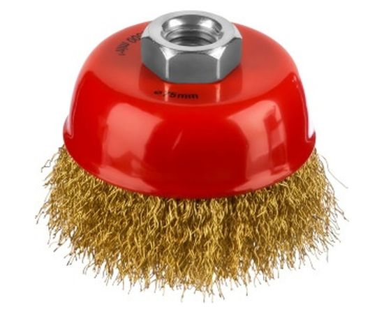 Щетка чашечная для УШМ (латунированная проволока 0,3 мм, 75 мм) MIRAX 35142-075 