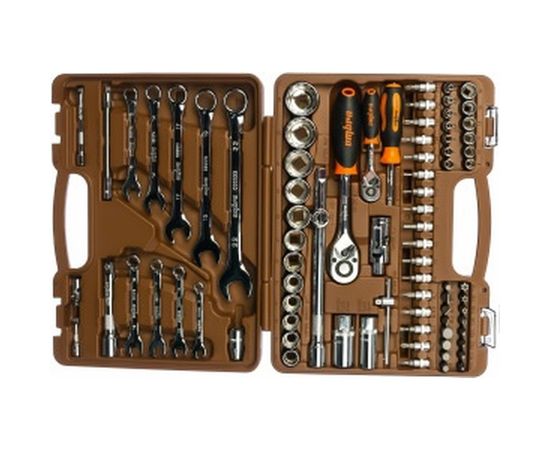 Набор инструментов для автомобиля с 12-гр. головками 1/2"DR и 1/4"DR, 82 предмета Ombra OMT82S12 