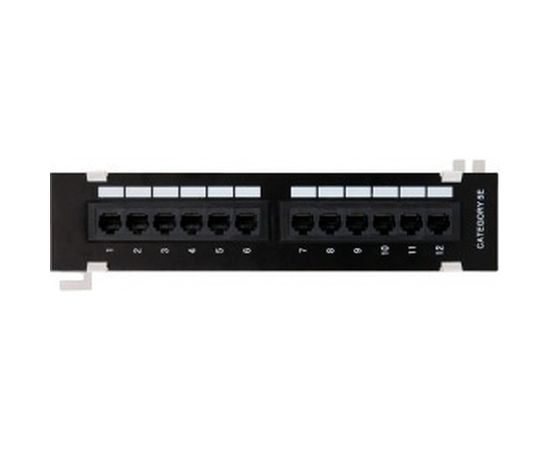 Настенная панель NETLAN 12 портов, категория 5e, RJ45/8P8C, неэкранированный, черная EC-UWP-12-UD2 