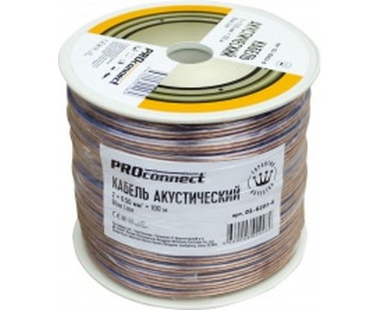 Акустический кабель 2х0.50 кв.мм, прозрачный, 100м PROCONNECT BLUELINE 01-6203-6 