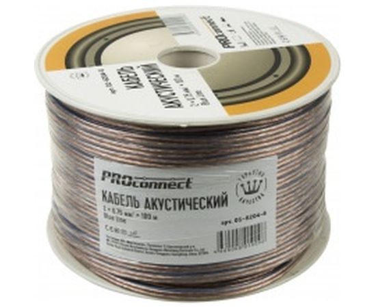 Акустический кабель 2х0.75 кв.мм, прозрачный, 100м PROCONNECT BLUELINE 01-6204-6 