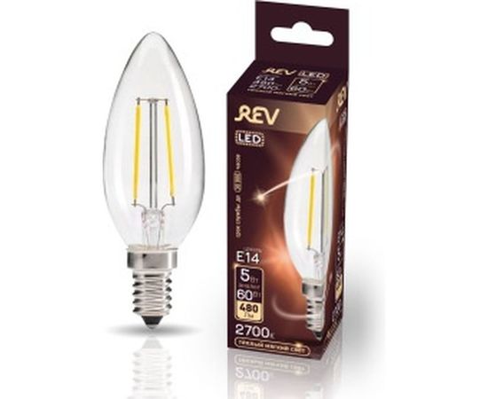 Светодиодная лампа REV FILAMENT свеча, С37, E14, 5W, 2700K, DECO Premium 32359 4 