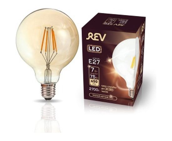 Светодиодная лампа REV VINTAGE Filament шар G95, E27, 7W, 2700K, DECO Premium, 32434 8 