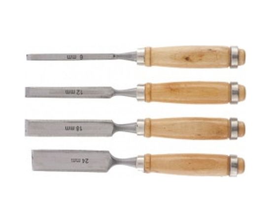 Набор долот-стамесок SPARTA 6-12-18-24 мм, плоские, деревянные ручки 242405 