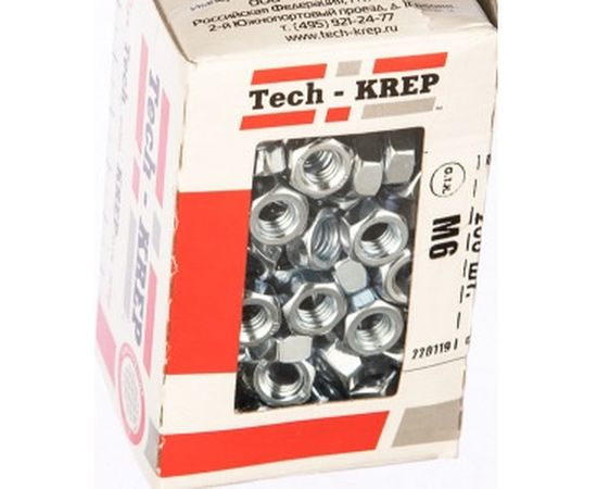 Шестигранная гайка DIN 934 оцинкованная М6, 200шт - коробка Tech-Krep 105247 