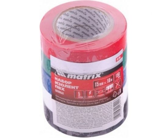 Набор изолент MATRIX, ПВХ, цветные, 15ммх10м, 5шт, 150мкм 88786 – изображение 2