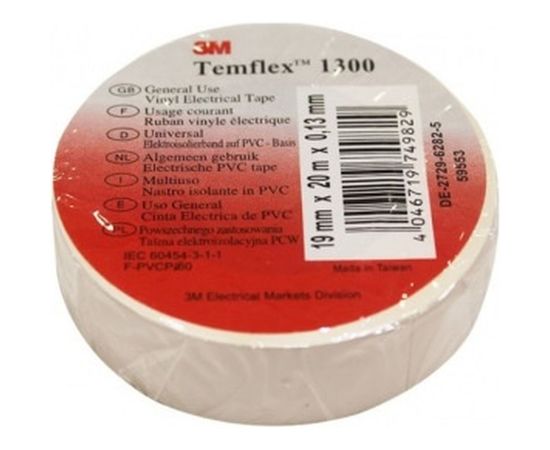 Изолента ПВХ 3М Temflex 1300 белая, рулон 19 мм x 20 м 7100080344 – изображение 2