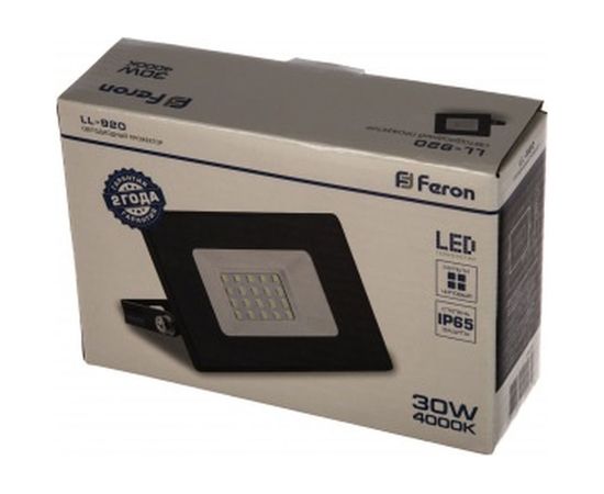 Светодиодный прожектор 2835 SMD 30W 4000K IP65 AC220V/50Hz, черный 132*153*27мм FERON LL-920 29495 – изображение 4