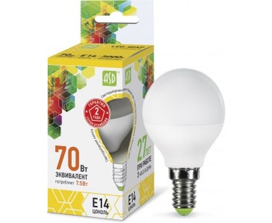 Светодиодная лампа ASD LED-ШАР-standard 7.5Вт 230В Е14 3000К 675Лм 4690612003962 – изображение 2