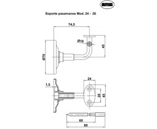 Опора для перил Amig суппорт 24 черный soporte pasamanоs 6116 – изображение 2