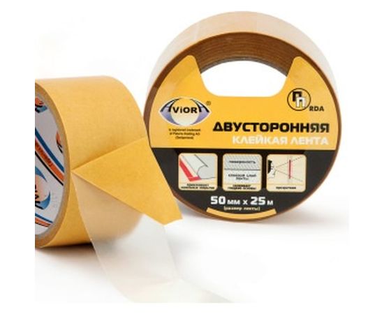 Двусторонняя прозрачная клейкая лента на ПП основе AVIORA 50мм*25м 303-007 – изображение 2
