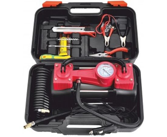 Двухцилиндровый компрессор 85 л/мин в кейсе с набором для ремонта колес AUTOVIRAZH AV-010890 – изображение 2