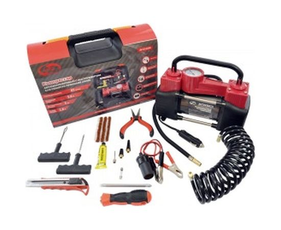 Двухцилиндровый компрессор 85 л/мин в кейсе с набором для ремонта колес AUTOVIRAZH AV-010890 – изображение 3