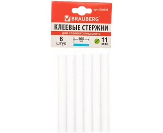 Клеевые стержни, диаметр 11 мм, длина 100 мм, прозрачные, комплект 6 шт. BRAUBERG 670293 – изображение 2