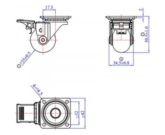 Поворотное колесо на площадке с тормозом Brante 35мм полупрозрачный полиуритан 104316 – изображение 2