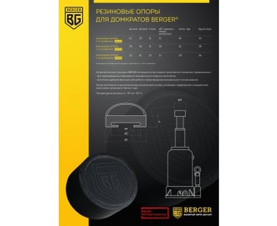 Резиновая опора для бутылочного домкрата 2-3т Berger BG BG1283 – изображение 2