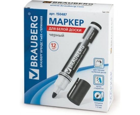 Маркер для доски Neo, с клипом, 5 мм, черный, BRAUBERG 150487 – изображение 2