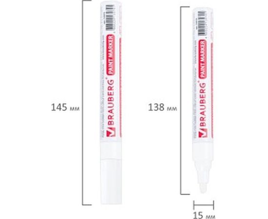 Лаковый маркер-краска BRAUBERG белый, нитро-основа, алюминиевый корпус, 2-4 мм 150878 – изображение 2