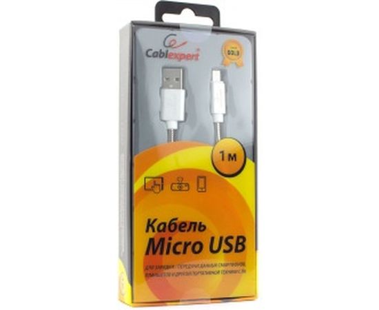 Кабель USB Cablexpert USB 2.0 AM/microB, серия Gold, длина 1м, блистер, серебро CC-G-mUSB02S-1M – изображение 2