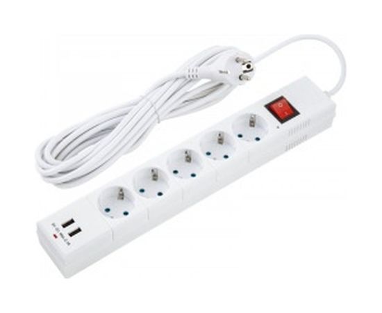 Сетевой фильтр с заземлением Duwi 5 гнезд, ПВС, 3x0.75, 5м, с детскими защитными шторками, 2USB, белый 32588 8 – изображение 2